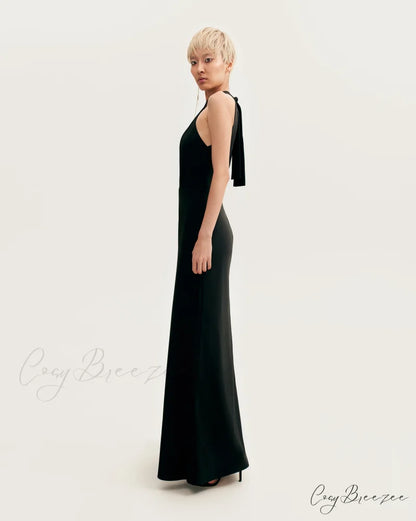 Classical Black Halterneck Satin Graceful Maxi Dress Xo Xo