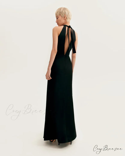 Classical Black Halterneck Satin Graceful Maxi Dress Xo Xo