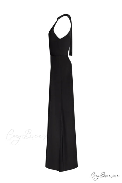 Classical Black Halterneck Satin Graceful Maxi Dress Xo Xo