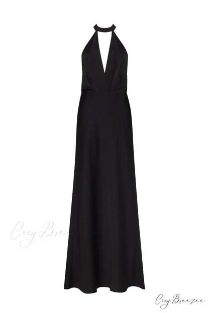 Classical Black Halterneck Satin Graceful Maxi Dress Xo Xo XXS / Black