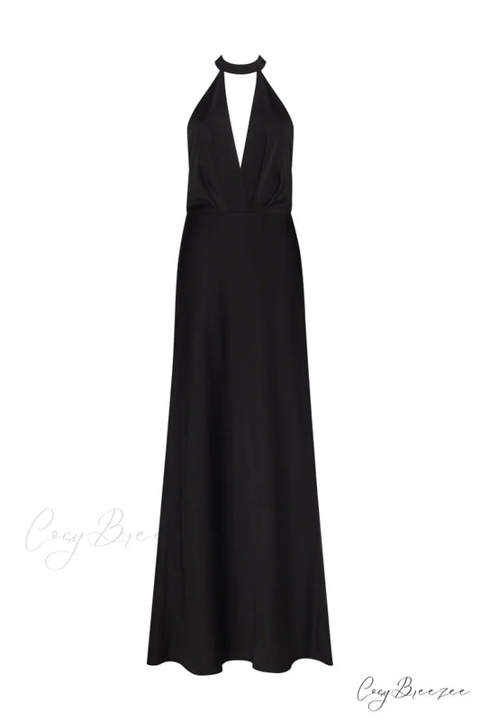 Classical Black Halterneck Satin Graceful Maxi Dress Xo Xo XXS / Black