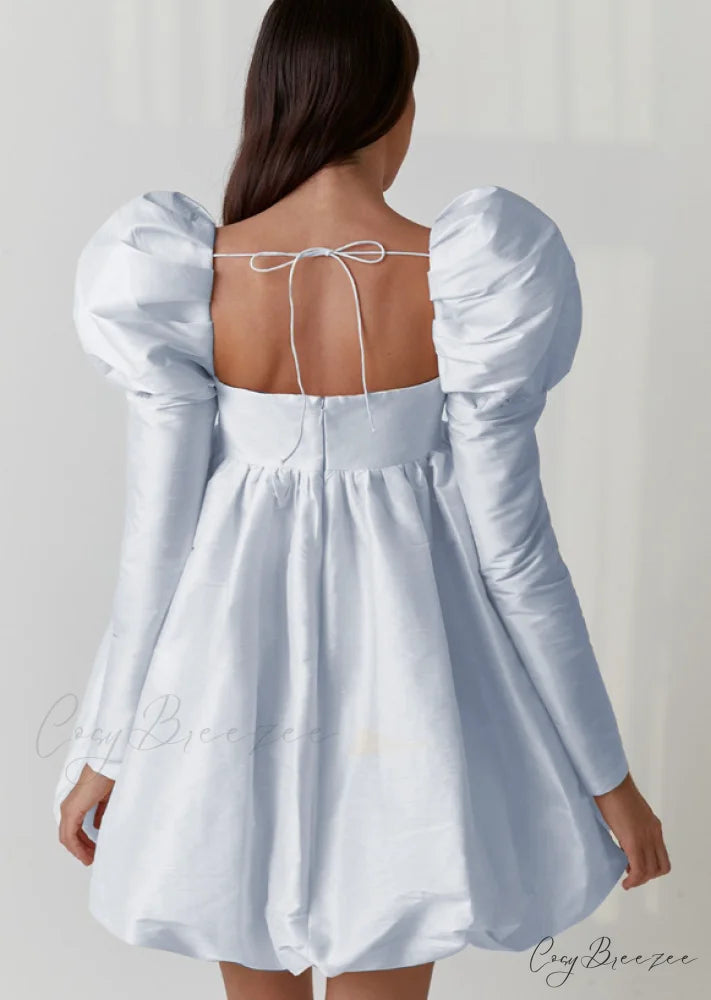 Classy Puff Sleeve Short Prom Dress - Ball Gown and Wedding M / pink