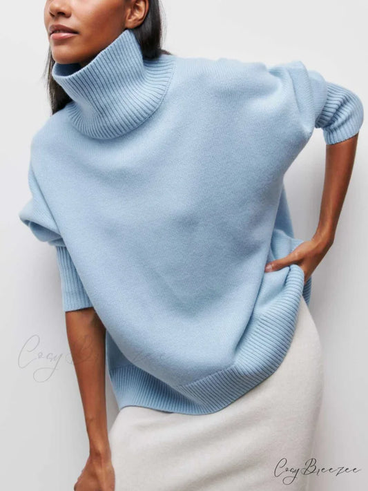Cloudless Sky Graceful Turtleneck Oversized Sweater Blue / XS