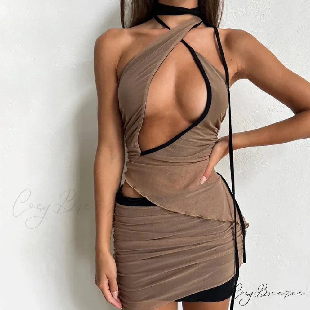 Club A-line High Waist Buttock Mini Dress