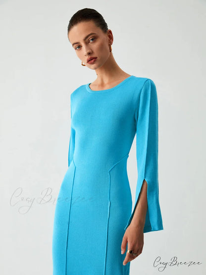 Coastal Allure Long Trendy Sleeve Long Sweater Dress
