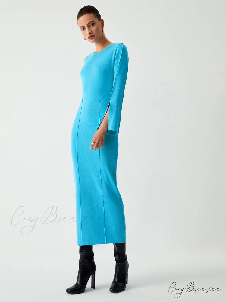 Coastal Allure Long Trendy Sleeve Long Sweater Dress