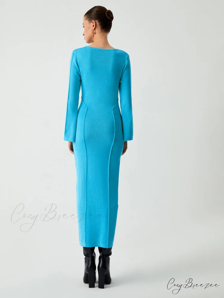 Coastal Allure Long Trendy Sleeve Long Sweater Dress