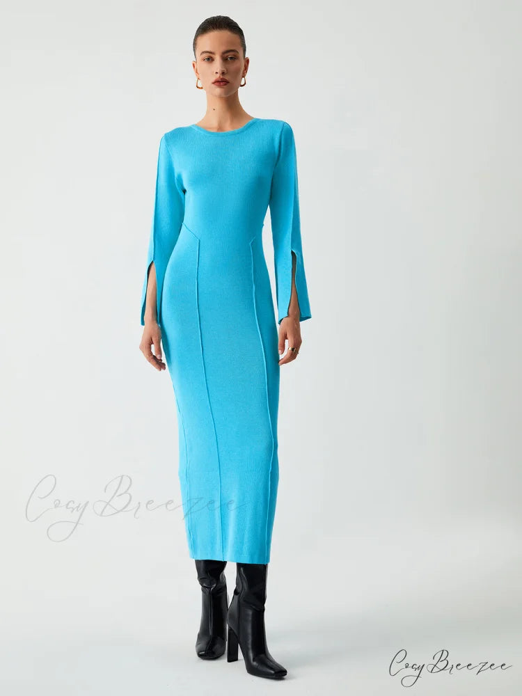 Coastal Allure Long Trendy Sleeve Long Sweater Dress