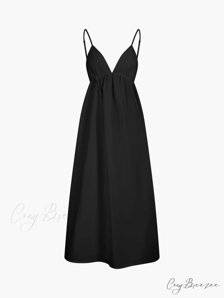 Coastal Cowgirl Open Trendy Back Long Dress Black / XS