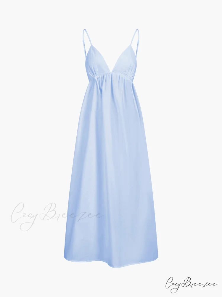 Coastal Cowgirl Open Trendy Back Long Dress Blue / XS