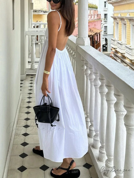 Coastal Cowgirl Open Trendy Back Long Dress White / XS