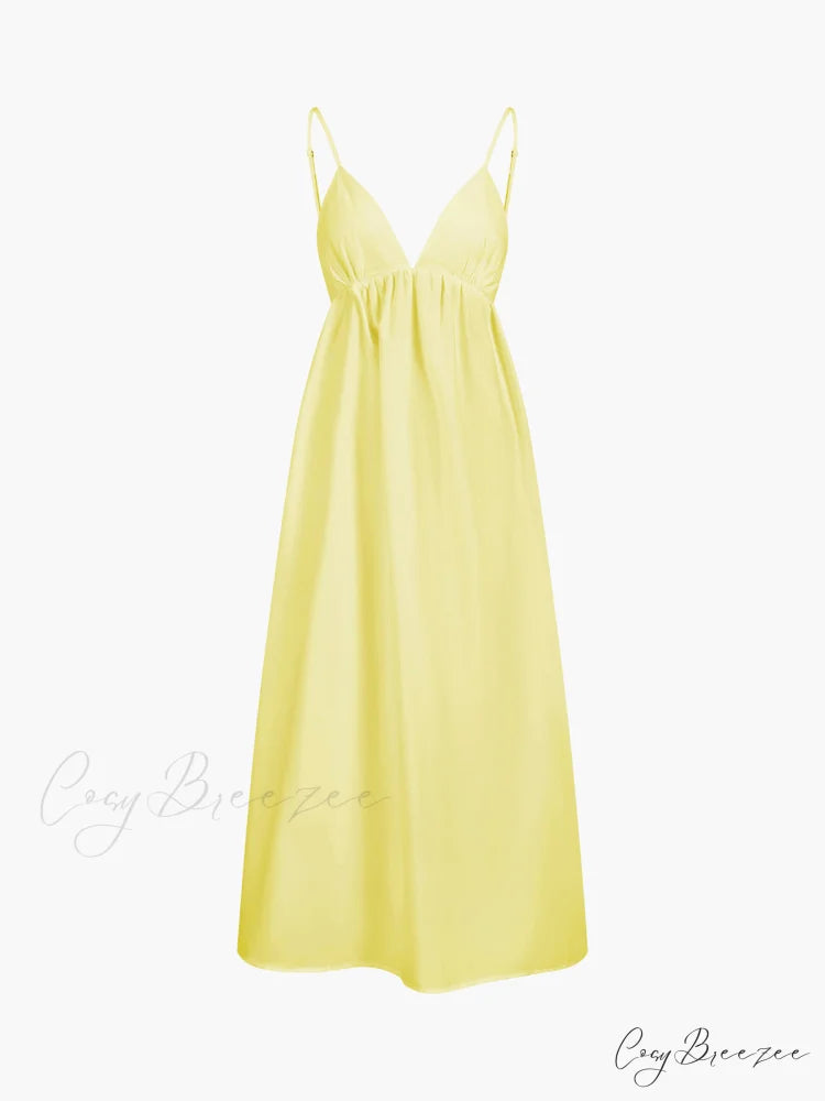 Coastal Cowgirl Open Trendy Back Long Dress Yellow / XS