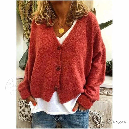 Coat - Casual V-Neck Fashion Orange Red / S
