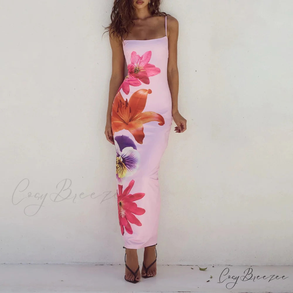 Cocktail Bodycon Floral Print Split Summer Streetwear Dress floraldress-250126