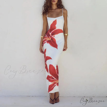 Cocktail Bodycon Floral Print Split Summer Streetwear Dress WHITE / S floraldress-250126