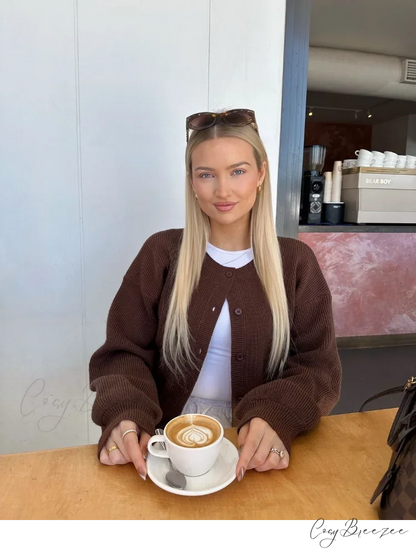Coffee Color Round Neck Loose Cardigan cardigans-241228