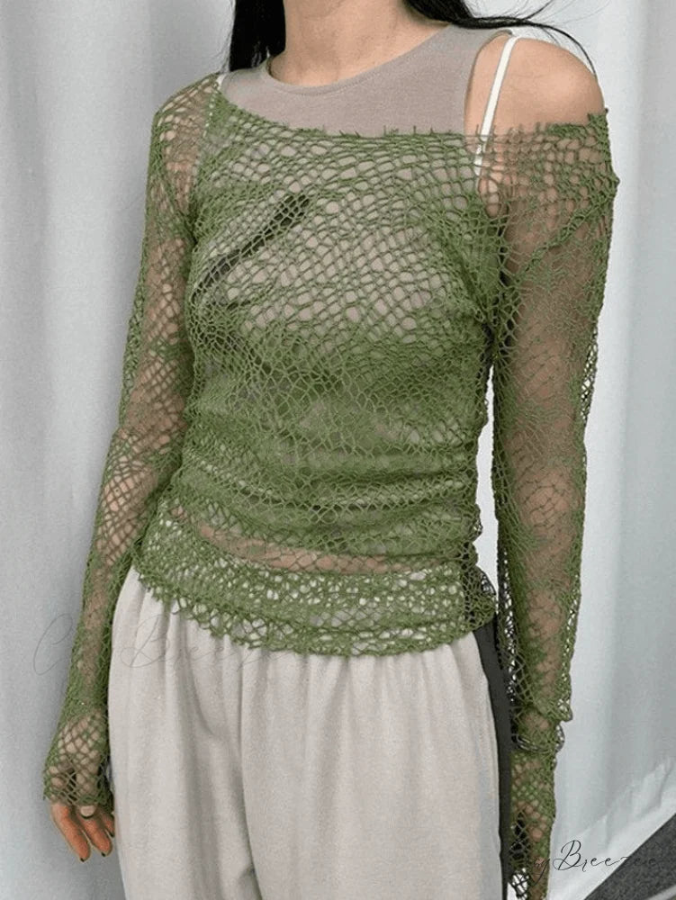Cold Shoulder Long Trendy Sleeve Christmas Midi Dress Green / S