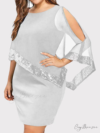 Cold Shoulder Long Trendy Sleeve Knit Top Gray / M