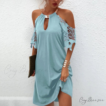 Cold Shoulder Sequin Shoulder Long Ruched Night Club Fashion Solid Women Long Sleeve Vestidos Dress Light Blue / S