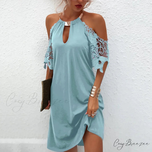 Cold Shoulder Sequin Shoulder Long Ruched Night Club Fashion Solid Women Long Sleeve Vestidos Dress Light Blue / S