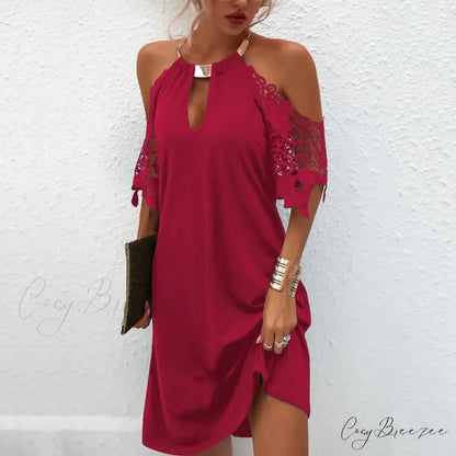 Cold Shoulder Sequin Shoulder Long Ruched Night Club Fashion Solid Women Long Sleeve Vestidos Dress Red / S