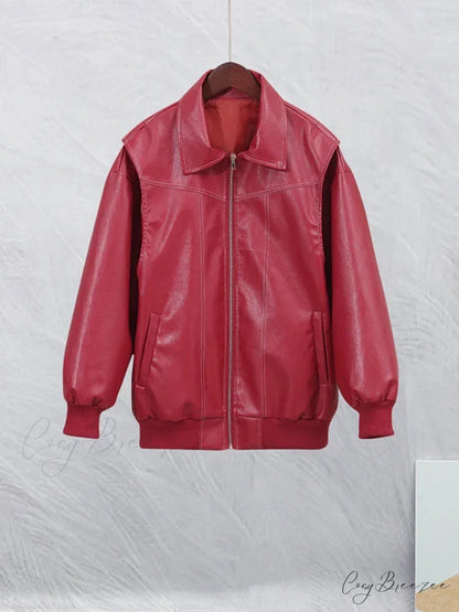 Collar Zipper Stylish Bomber Overshirt Jacket