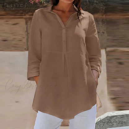 Collared Three-quarter Sleeve Relaxed Buttoned Blouse blouse-250126