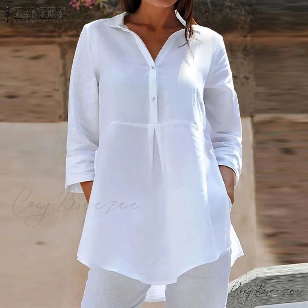 Collared Three-quarter Sleeve Relaxed Buttoned Blouse blouse-250126