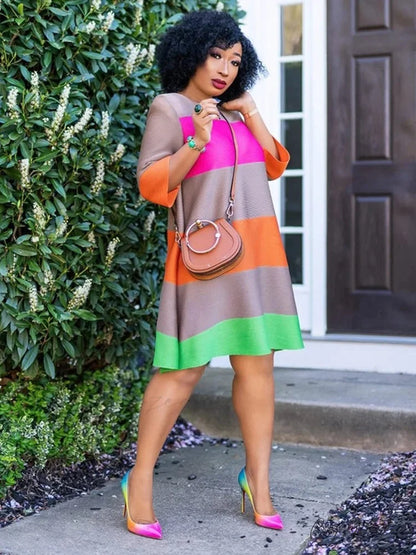 Color Block Graceful Loose Fuzzy Coat