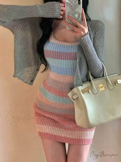 Color Block Graceful Striped Fleece Cardigan