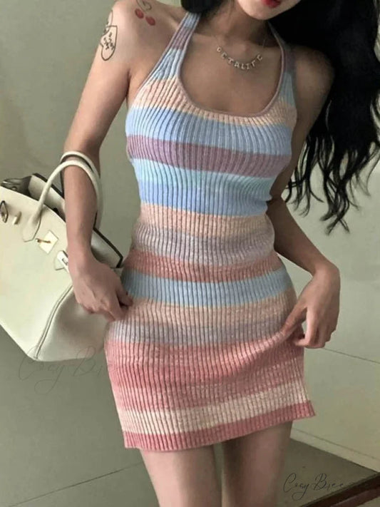 Color Block Graceful Striped Fleece Cardigan Pink / S