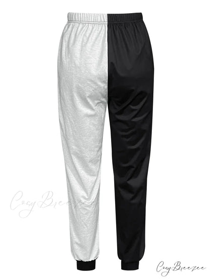 Color Block Jogger Letter Patchwork Print Knitting Casual Slant Pocket Pants