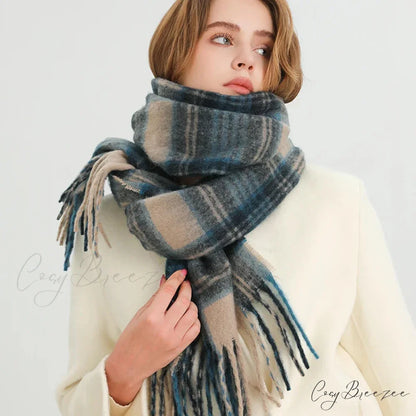 Color Blocked Grid Cashmere Pashmina Wrap Scarf