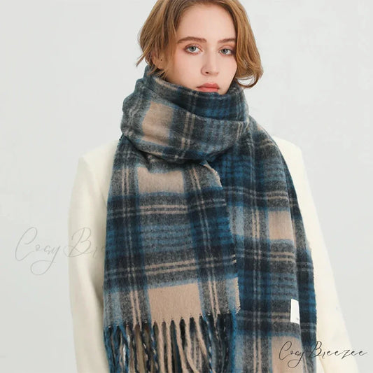 Color Blocked Grid Cashmere Pashmina Wrap Scarf GREEN