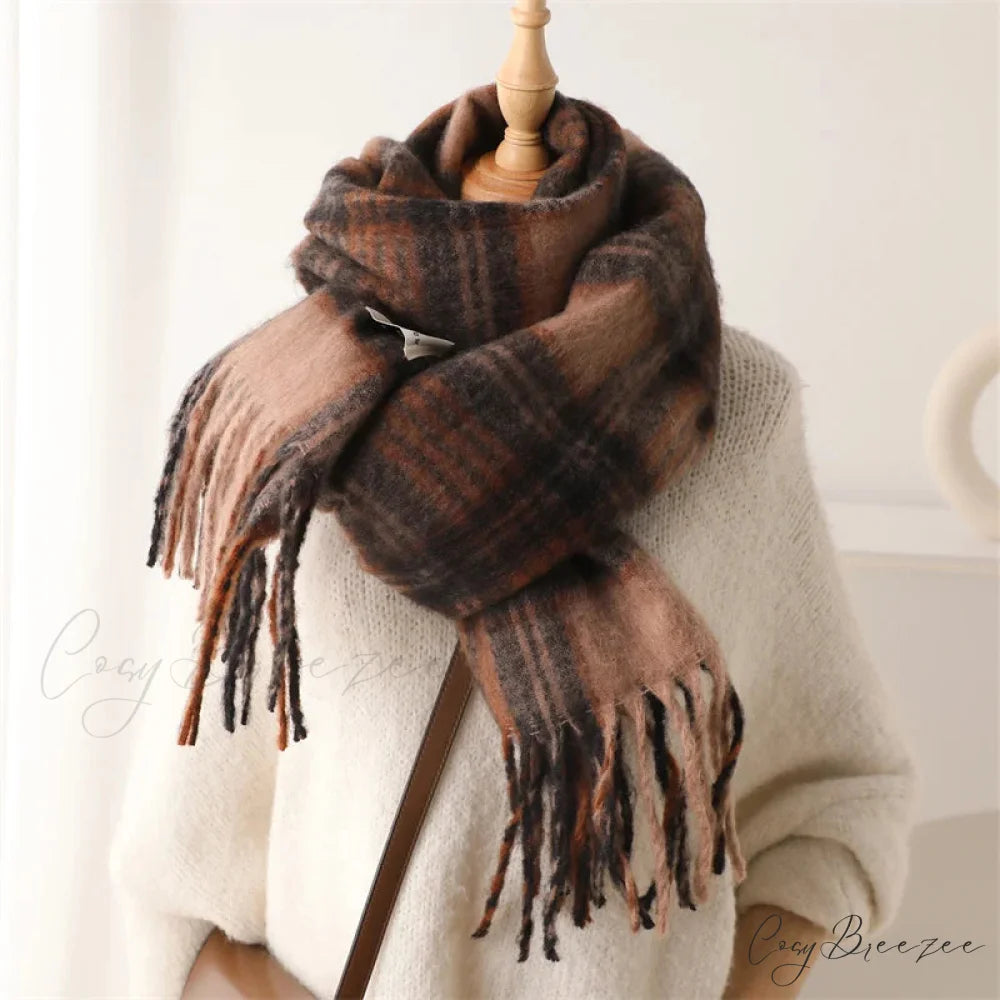 Color Blocked Grid Cashmere Pashmina Wrap Scarf YELLOW-BROWN