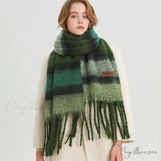 Color Blocked Stripe Cashmere Pashmina Scarf GREEN