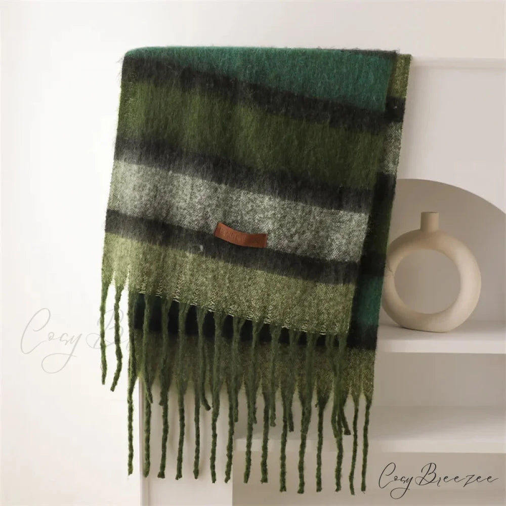 Color Blocked Stripe Cashmere Pashmina Scarf GREEN