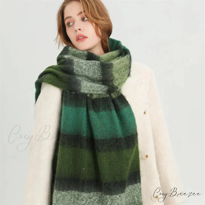 Color Blocked Stripe Cashmere Pashmina Scarf GREEN