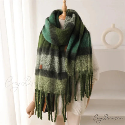 Color Blocked Stripe Cashmere Pashmina Scarf GREEN