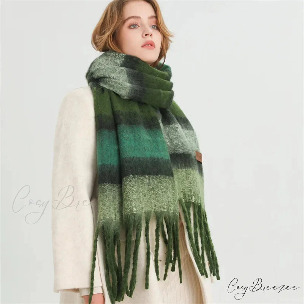 Color Blocked Stripe Cashmere Pashmina Scarf GREEN