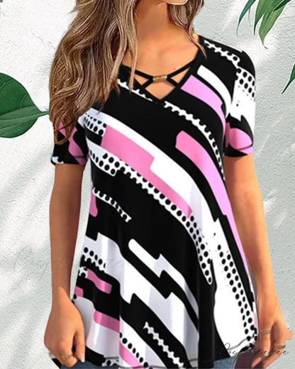 Color Brief Design Arm Block Blouse