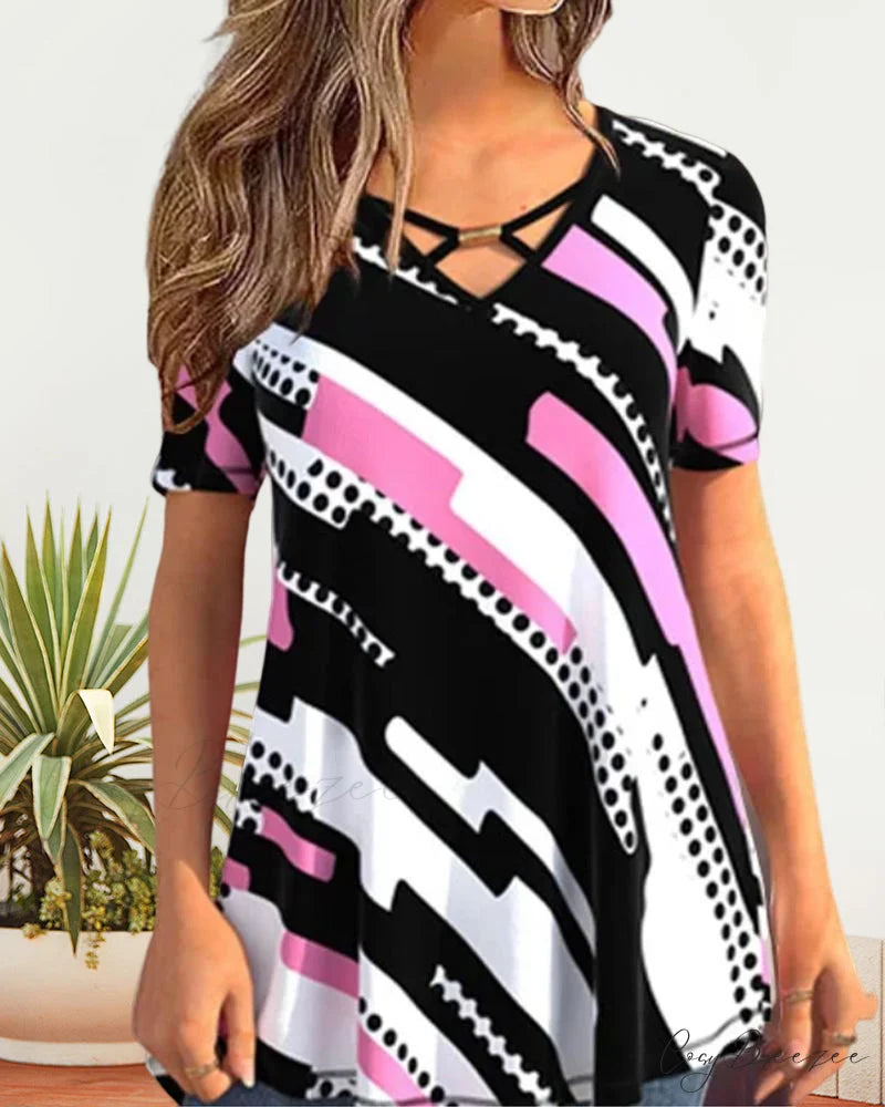 Color Brief Design Arm Block Blouse