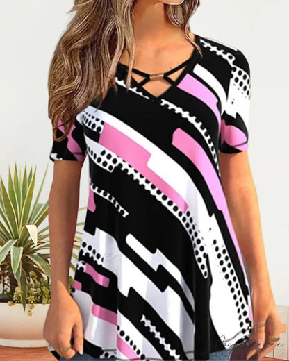 Color Brief Design Arm Block Blouse