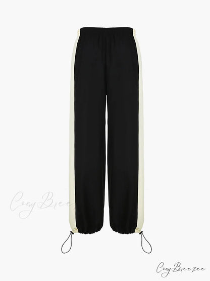 Color Contrast Graceful Adjustable Hem Pants