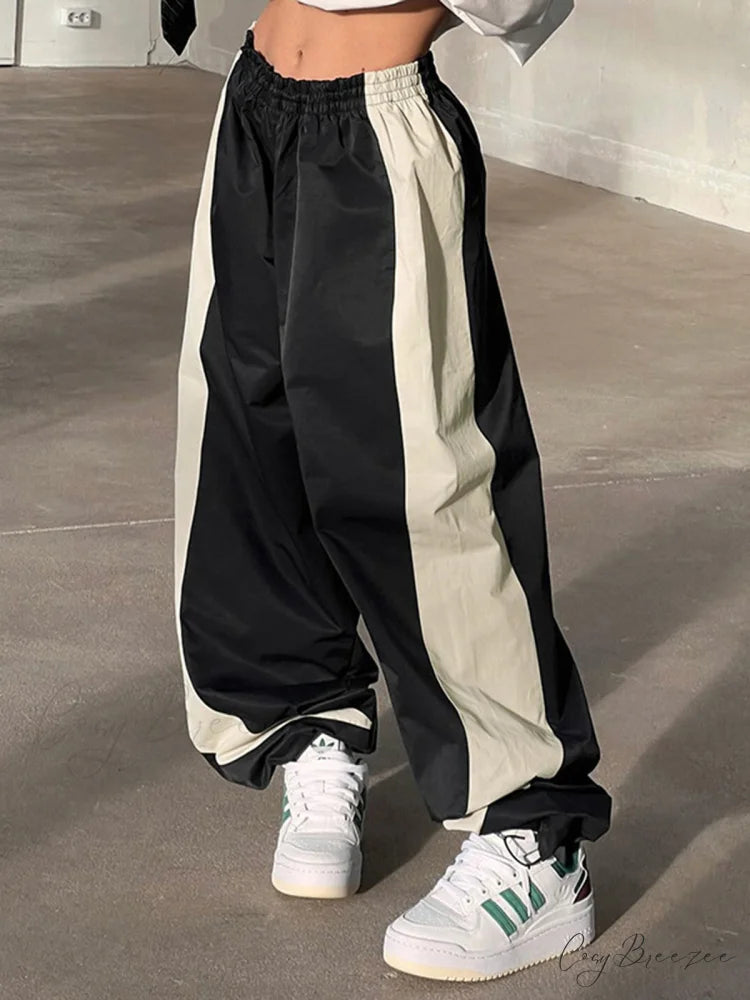 Color Contrast Graceful Adjustable Hem Pants Black / S