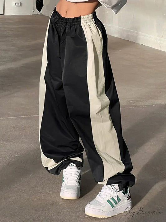 Color Contrast Graceful Adjustable Hem Pants Black / S