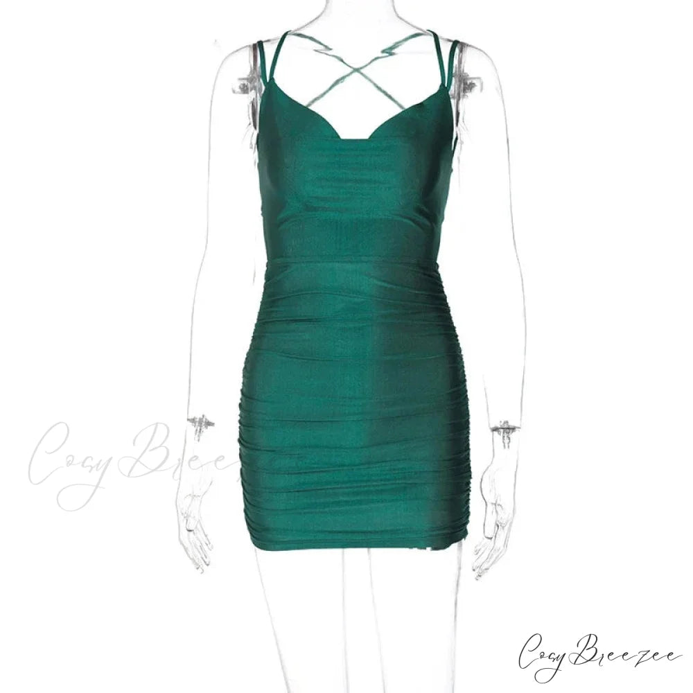 Color Ruffled Off Shoulder Mini Dress Green / S