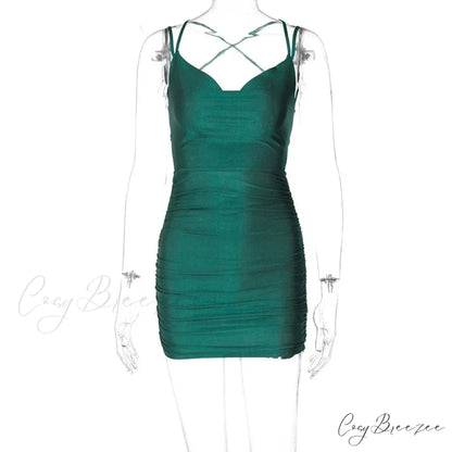 Color Ruffled Off Shoulder Mini Dress Green / S