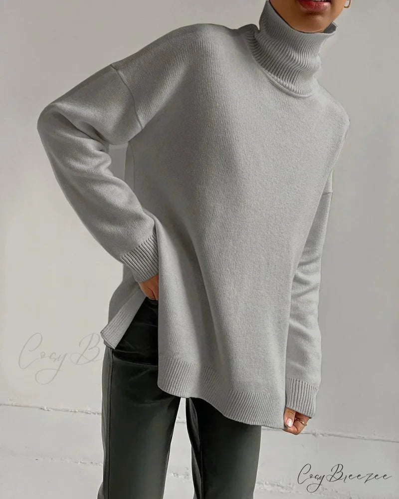 Colorblock Turtleneck Heavy Sweater Grey / S swraters-241228