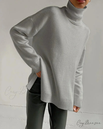 Colorblock Turtleneck Heavy Sweater Grey / S swraters-241228